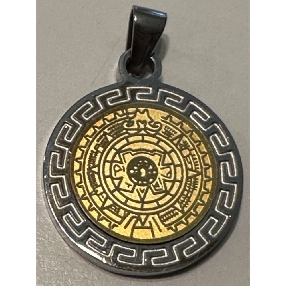 Fini Vintage Silver and Brass Tone MEXICAN Mayan Calendar Pendant